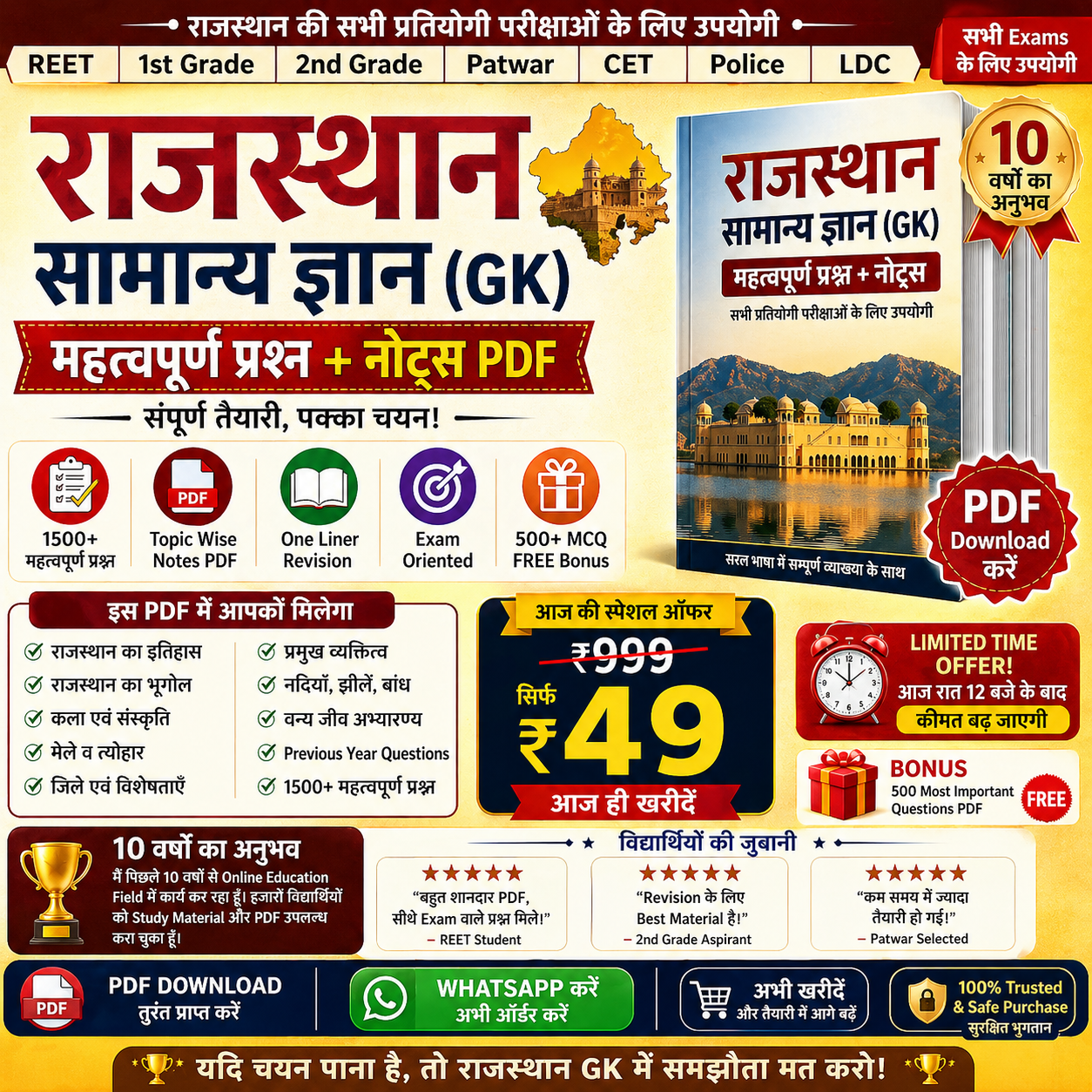 REET | 1st Grade | 2nd Grade | Patwar | CET | Police | LDC | सभी प्रतियोगी परीक्षाओं के लिए उपयोगी